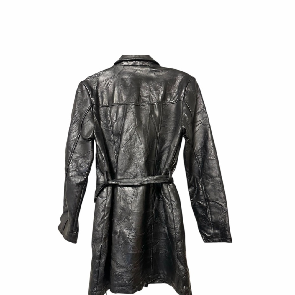 Leworld Fine Leather Textured Patchwork Belted Tr… - image 3